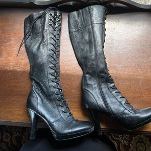 Barely worn Nine West Chutzpah Black Leather Lace up Boots